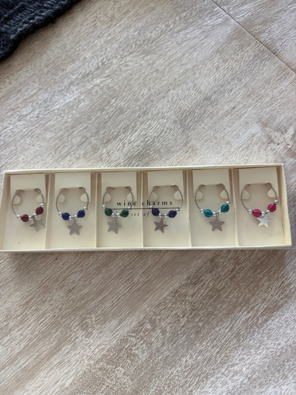 Pier 1 Set of 6 Star Wine Glass Charms with Colorful Beads NWT
